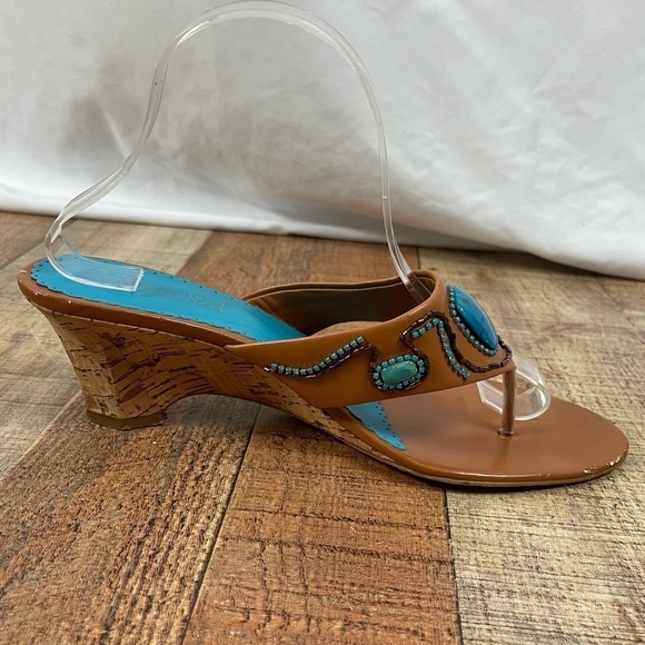 Franco Sarto Fatima 9.5 Wedge Sandal Heel Turquoise Vacation Island Summer - Picture 6 of 10